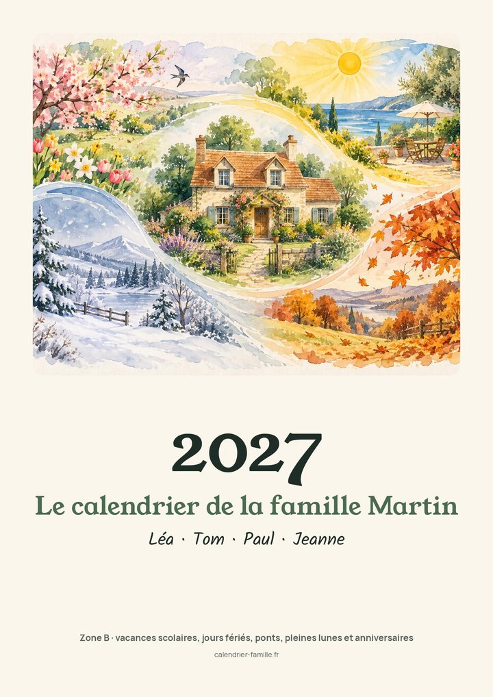 Une couverture du calendrier illustré, style aquarelle